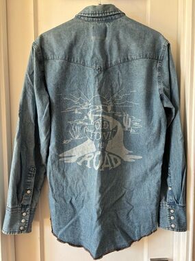 WRANGLER® Lil Nas Light Blue Denim Old Town #1 Road Button Down Western Shirts